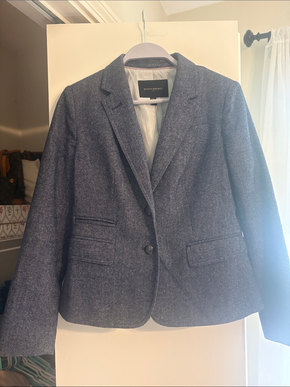 Banana Republic Heathered Navy Single-Button Blazer